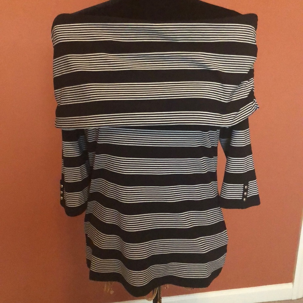 Knit off the shoulder striped top.
